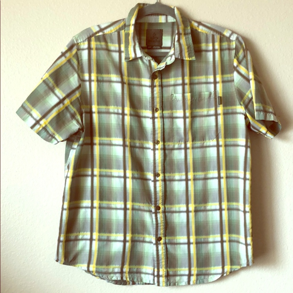 Prana plaid short sleeve button down shirt sz M - Picture 1 of 8